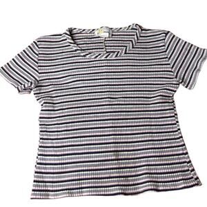 B-Sharp Ribbed Striped Short Sleeve Top Size M